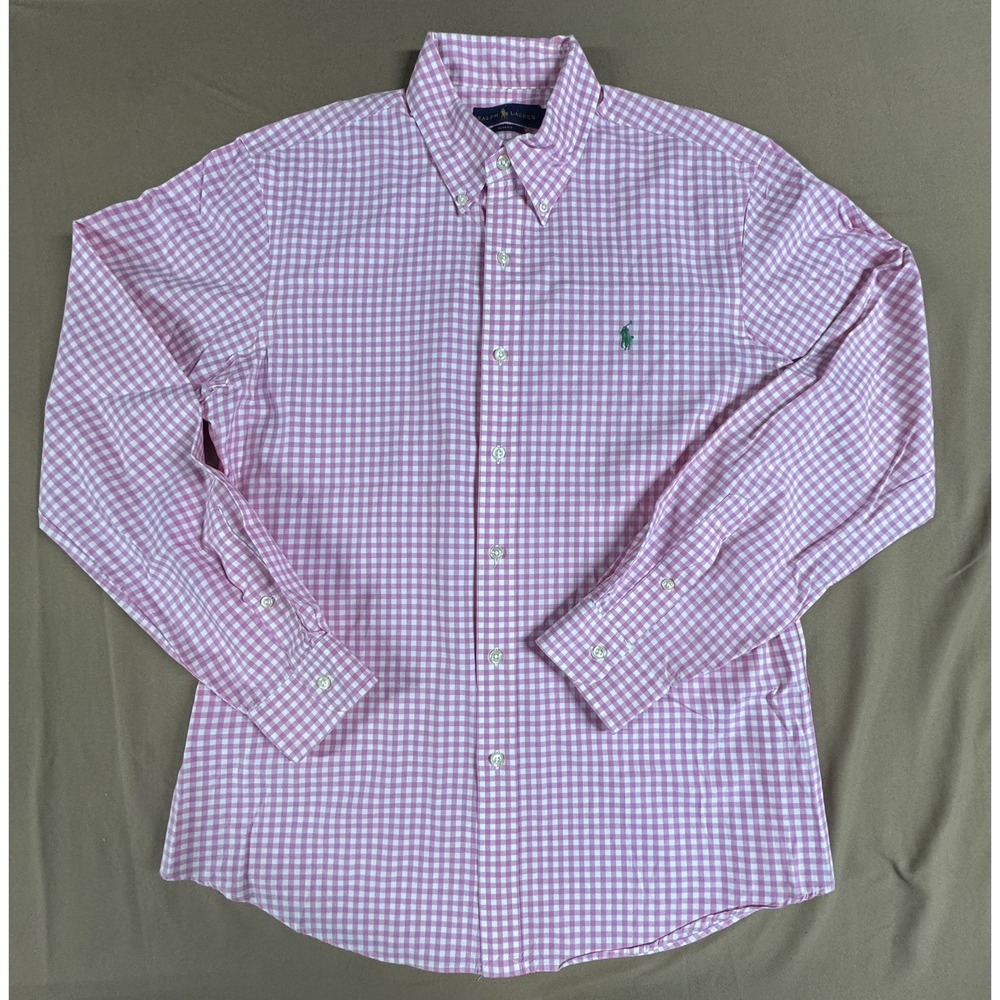 Ralph Lauren Button Down Shirt Sz L Pink Gingham Plaid Long Sleeve Preppy